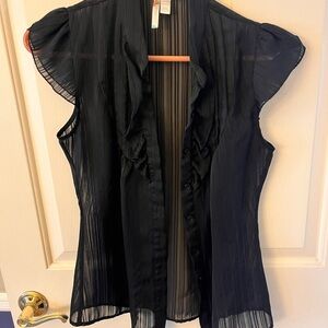 Black Ruffled Cap Sleeve Blouse - M